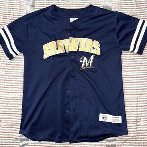 Team Athletics Kids Medium Brewers Button-Up Jersey